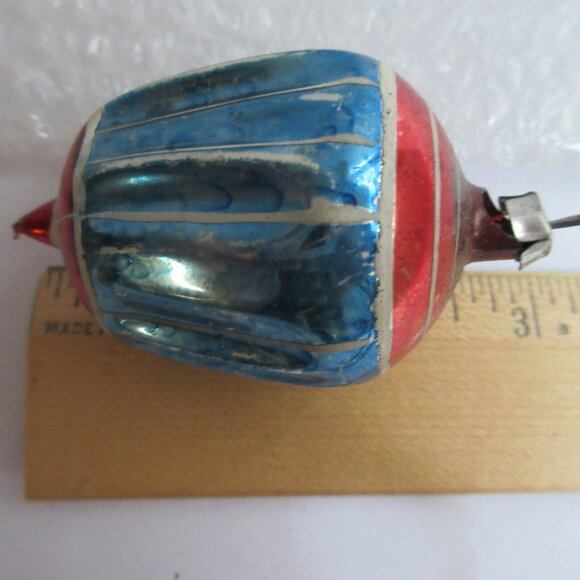 2 Shiny Brite Striped Glass Barrel Chirstmas Ornaments & 1 Fluted teardrop Vtg - Picture 16 of 16